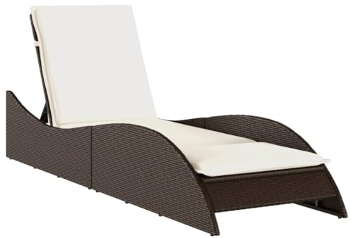 vidaXL Sonnenliege, Gartenliege mit Auflage, Relaxliege Liege Verstellbare Rückenlehne, Gartenmöbel Strandliege Stahlrahmen, Braun Poly Rattan