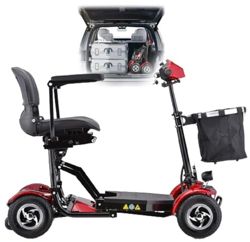 4-Rad-Mobilitätsroller,Elektro Scooter,Rollstuhl Faltbar Leicht,Rollatoren Für Senioren,Elektroauto Für Senioren,Für Ältere Menschen Und Behinderte red