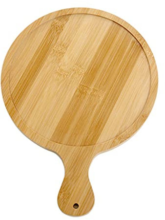 Sluffs Round Wooden Pizza Serving Plate with Handle Bamboos Pizza Board Wooden Pizza Paddle Spatula Oven Accessory for Baking Homemade Pizza (8in for 7in Pizzas)