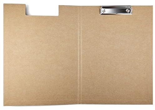Netuno 1 Stück Klemmbrettmappe A4 Naturbraun mit Deckel und Metallclip Kraftkarton ECO umweltfreundlich Schreibplatte Dokumentenhalter Schreibunterlage Clipboard Mappe mit Bügelklemme