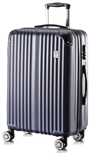 Aoliwei Handgepäck Koffer Trolleys 76cm Leicht Erweiterbar Hartschalenkoffer Reisekoffer mit 4 Rollen und Schloss, 80Liter, Zwillingsrollen ABS+PC Rollkoffer (Blau, L)