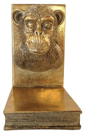 Buchstütze Deko Figur Affe Gold Schimpanse Bonobos Dekoobjekt Skulptur Statue 3