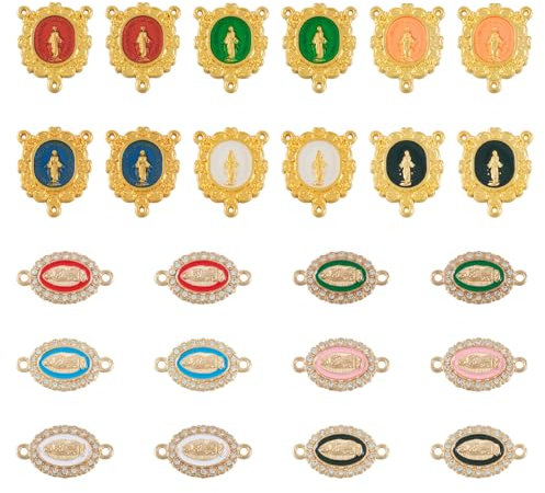 Cheriswelry Rosenkranz aus Metalllegierung, Emaille, Mittelstück mit Verbindungsanhänger, oval, mit Jungfrau Maria, Religion, für DIY-Schmuckherstellung, Ohrring-Zubehör, 24 Stück