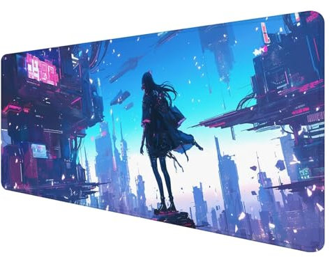Mauspad XXL, 900x400mm Gaming Mauspad Cyberpunk, XXL Mousepad Groß mit rutschfeste Gummibasis, Mauspad Mädchen Wasserdicht & rutschfest, Großer Erweiterter Schreibtischunterlage für Home Office W-9