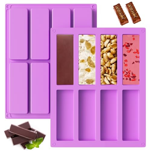 Rseuphiee 2 Pièces Moule Barre de Céréales, Moule Silicone Rectangulaire, Moules AntiadhéSifs à 8 CavitéS, Moule Barre Cereales Maison, pour Pain, Gâteau, Barre de Chocolat, Biscuits, Violet
