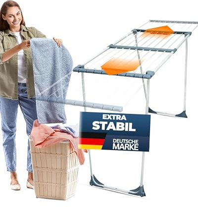 STAHLMANN ® Wäscheständer ausziehbar [20M Trockenfläche ] Made IN EU - WäscheständerXXL - Wäscheständermit Klemmen für kleine Wäschestücke - Wäscheständerplatzsparend