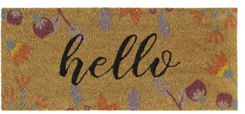 My Mat Coir Insert Floral Hello, Perfect for Indoor and Outdoor Use, Large Welcome Mat for Front Door, Entryway and Patio 23x53cm