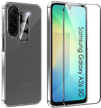 FDHYFGDY Coque pour Samsung Galaxy A26 5G, Ensemble 3 en 1 pour téléphone Portable Samsung A26 5G, Coque de Protection complète, 1 Film de Protection et 1 Film de Protection pour Appareil Photo
