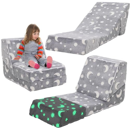 YULEYU Kindercouch, ausklappbares Kinder-Sofa, Kleinkind, umwandelbares Schlafsofa, Liege, modulare ausziehbare Couch für Jungen und Mädchen (grauer Stern)