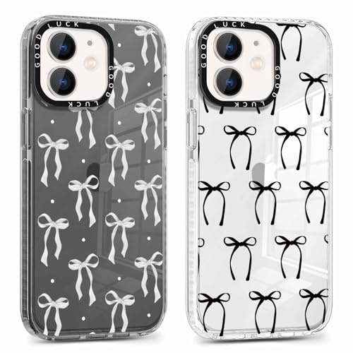 Foonary 2 Pack Transparent Print Phone Case for iPhone 11 6.1,Soft Silicone with Black Bow Design Aesthetics Clear Pattern Cases,Shockproof Bumper Protector Cover,Girls Women for iPhone 11