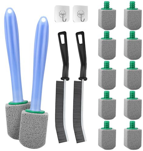 Lot de 10 nettoyants pour toilettes en pierre ponce - Avec 2 poignées - Poils durs - Brosse de nettoyage des coins - Calcaire tenace dans les toilettes et l'urine - Pour salle de bain, toilettes