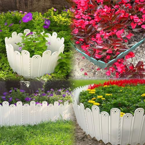 10 Stück Gartenzaun, Gartenzaun, Blumenbeet, Trennwand, Gemüsegarten, Beet-Trennwand, Rasenumfang (weiß)