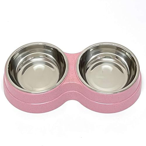 Double gamelle de nourriture pour chat/chien, en acier inoxydable avec design amovible facile à nettoyer, base antidérapante, gamelles pour chiots, chiens de taille moyenne, chats (rose)