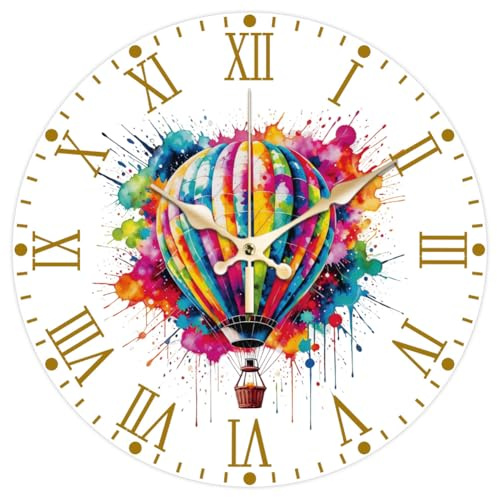 CHGCRAFT Farbiges Graffiti Wanduhr Heißluftballon Muster Nicht Tickend Uhr 12 Zoll Runde Dekorative Uhren Bedruckte Wanduhren für Home Office Dekoration
