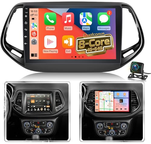 Qualcomm 8 Core 4GB+64GB Autoradio Android per Jeep Compass 2017-2021, Display Touchscreen 10,1 Pollici, CarPlay e Android Auto Wireless, GPS, WiFi, Audio DSP Hi-Res