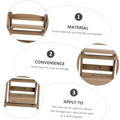 ULTECHNOVO Two Layer Folding Retro Plant Stand Multi Layer Storage Rack for Indoor Outdoor Use Versatile Bookshelf and Flower Pot Holder for Balcony Home Office Coffee Color