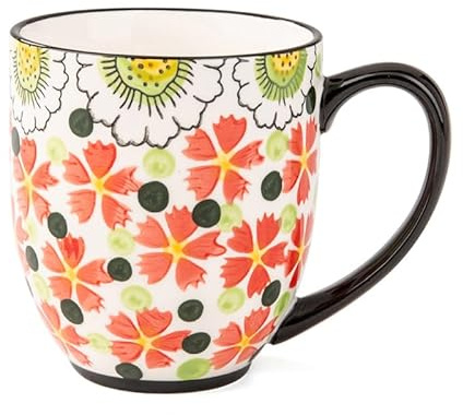 Vintage Blumenkeramik Tasse, Mikrowellen- und Spülmaschinenfest, für Tee und Kaffee (480ML Rot)