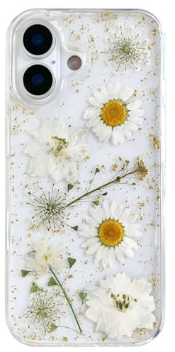 AMART for iPhone 17 Case Flowers, Clear with Pressed Dried Flower Cute Glitter Design Women Girls Floral Soft TPU Protective Phone Cover for iPhone 17
