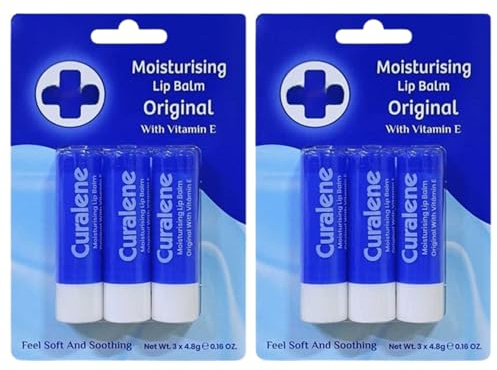 Curalene Moisturising Lip Balm Double Pack (6 Sticks Total, Travel-Size 4.8g Each) – Vitamin E Enriched, Vegan, Cruelty-Free & Fragrance-Free Lip Care