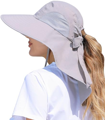 Yemlarey Damen Sonnenhut mit Breiter Krempe UV Schutz Wanderhut Faltbar Fischerhut Sommer Safari Hut mit Pferdeschwanzloch Gartenhut Tropenhut Strohhut Gärtner