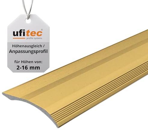 ufitec Übergangsprofil selbstklebend, Übergangsleiste Höhenausgleich bis 16 mm aus Aluminium, Anpassungsprofil 40 mm x 100 cm Höhenausgleichsprofil (Gold, 270 cm)