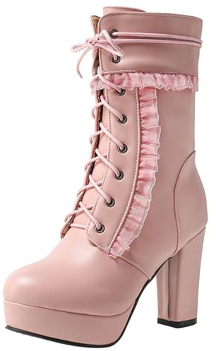 Asterisco Stivali a Metà Polpaccio Donna Plateau Con Cerniera Tacco Alto a Blocco Punta Rotonda Quotidiana Scarpe 250118, Numero 33-46