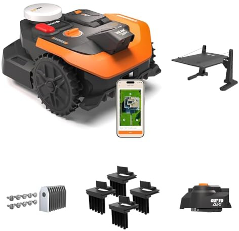 Worx Landroid Vision Cloud WR303E 2WD Robot Tagliaerba con Garage, Cut-to-Zero, Set Spazzole Ruote e Lame Long-Life, Senza Filo Perimetrale per 300 m²