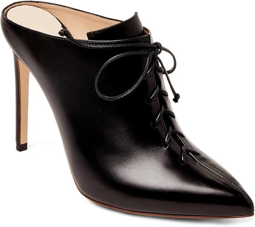Damen Slingback Spitze Zehen Slip On Party Pumps, Sexy Geschlossene Zehe Kleid Stilettos Kleid High Heels, Front Schnürsenkel Abschlussball Hochzeit Tägliche Kleidung Pumps Schuhe, Black, 2 UK