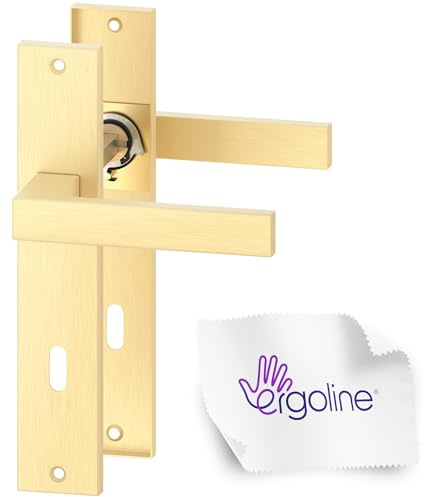 ERGO line CUBE Gold Türbeschlag Türgriff für Zimmertüren Langschild Drückergarnitur, BB-Buntbart, Türbeschlag, Türklinke Messingfarben Matt, Türdrücker