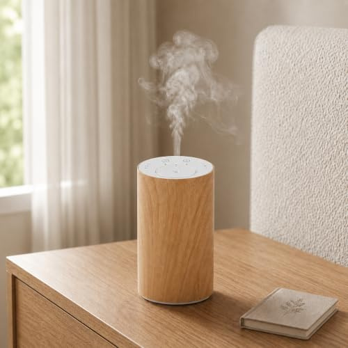 Waterless Diffuser for Essential Oils: Wood-Grain Finish, Cordless Design | 3 Mist Modes & 3 Timers, Low Noise, USB Rechargeable, Dual Fluid System, for Home Car Bathroom Office Bedtime Use