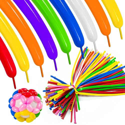 100 st färgglada långa ballonger för modellering, 260 q blandade färger modelleringsballonger, magisk gör-det-själv lång vridning latexballonger djurtillverkning kit form för barn födelsedagsfest