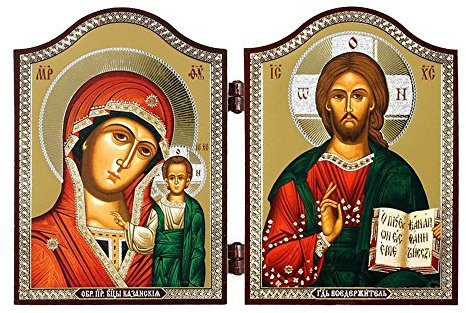 NKlaus 1449 GM von Kazan & Jesus Christus Ikone Diptychon Kazanskaja i Spasitel'