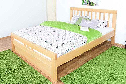 Easy Premium Line Doppelbett K8 in Überlänge 160 x 220 cm, Buche Vollholz massiv Natur, inkl. 1 Abdeckblende