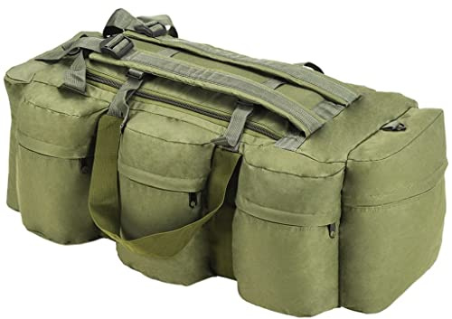 vidaXL 3-in-1 Army-Style Duffel Bag - Versatile Backpack, Shoulder Bag, and Duffel - 90 L Capacity, Coated Oxford Fabric - for Travel, Camping, Outdoor Activities - Olive Green