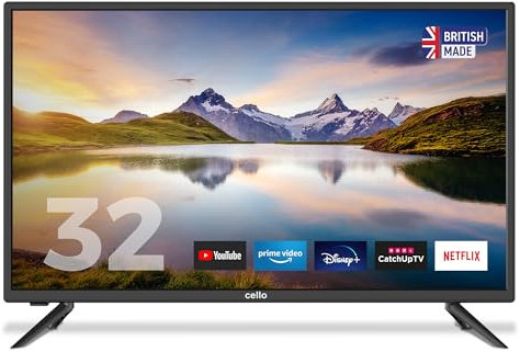 Cello C32RTS 32 inch HD Ready LED Smart TV with Wi-Fi and Freeview T2 HD Made In The UK,Black