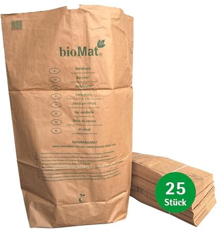 Sacs compostables en papier de 240 litres pour poubelles biologiques, 1 pli, antidéchirure et antihumidité (25 pcs.), Marron/Vert