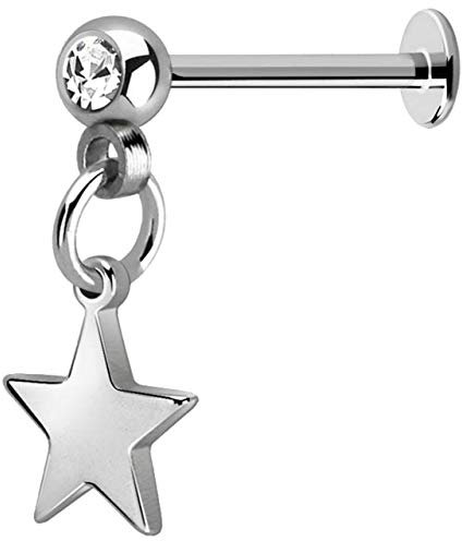Ohr Piercing, Helix, Labret mit Steinkugel und Stern in 1,2 x 6 mm