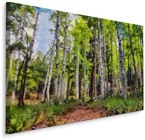 Muralo Leinwandbilder 120x80 Natur Wald Pflanzen Leinwand Wandbild Kunstdruck Bäume Birken Borke Stämme Schlafzimmer Wohnzimmer Wanddekoration Design XXL 344 Br. 120 cm x Hö. 80 cm