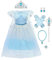 Mädchen Prinzessin ELSA Anna Schneekönigin Eiskönigin Kleid Kinder Tüll Kostüm Weihnachten Halloween Eisprinzessin Verkleidung Karneval Geburtstag Geschenk Ankleiden 03-Hellblau 3-4 Jahre