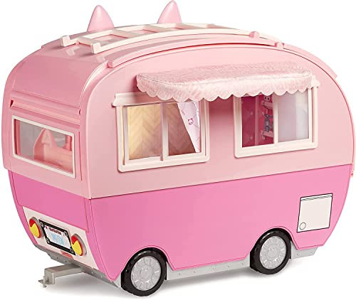 Na Na Na Surprise Kitty-Cat Camping-Car – Véhicule Rose avec des Oreilles & Queue de Chat - 7 espaces de Jeu Dont Cuisine complète, hamac & Accessoires, Voiture de poupée & +