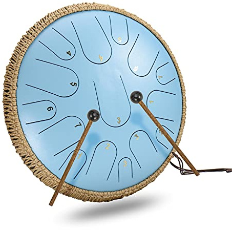 Zungentrommel, 14 Zoll 15-Noten D-Ton Percussion Instrument Handpan Hand Drums Tankdrum Mit Trommelschlägeln, Drumsticks, Tutorial Book, Tragetasche, Note Aufkleber, für Erwachsene Kinder