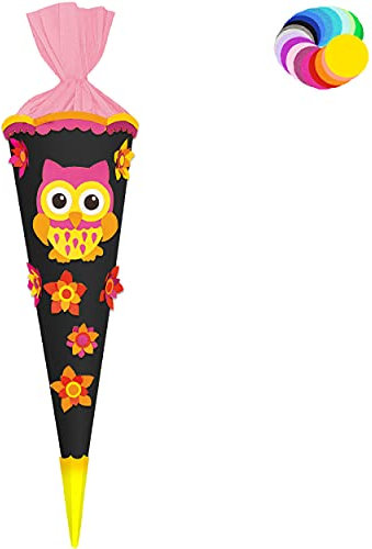 alles-meine.de GmbH Bastelset - Schultüte Farbe & Größe wählbar 70/85 / 100 cm - lustige Eule & Blumen - Farbe frei wählbar - Bastelschultüte - Zuckertüte zum selber Bastel..