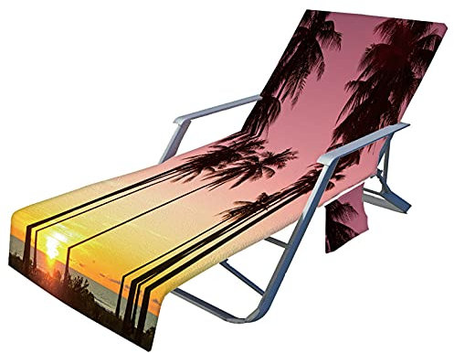 Fansu Ozean Druck Schonbezug für Gartenliege Frottee Liegenauflage Garten Sonnenliege Handtuch mit 2 Taschen Stuhl Strandtuch für Schwimmbäder, Strände, Gartenhotels (Sonnenuntergang,75x210cm)