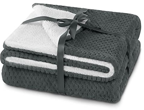 AmeliaHome Kuscheldecke 170x210 cm zarte Steppung Sherpa Lammfelloptik Wohndecke Shleepy Anthrazit