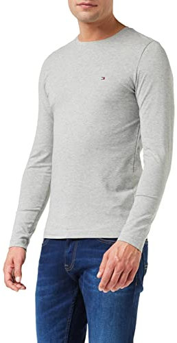 Tommy Hilfiger Men Long-Sleeve T-Shirt Cotton, Grey (Light Grey Heather), 3XL