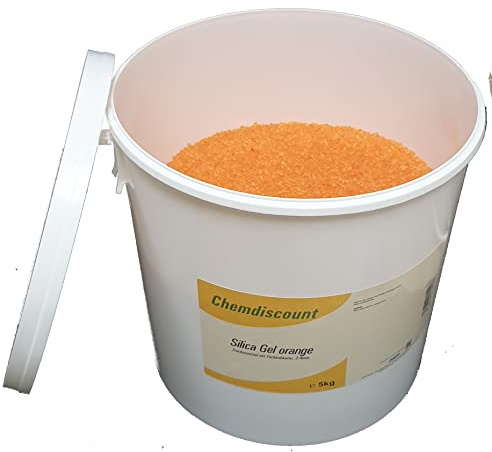 5kg Silica Gel orange mit Indikator, in einem luftdicht wiederverschließbarem Eimer, Silicagel, Silika Gel, Silikagel, Trockenmittel