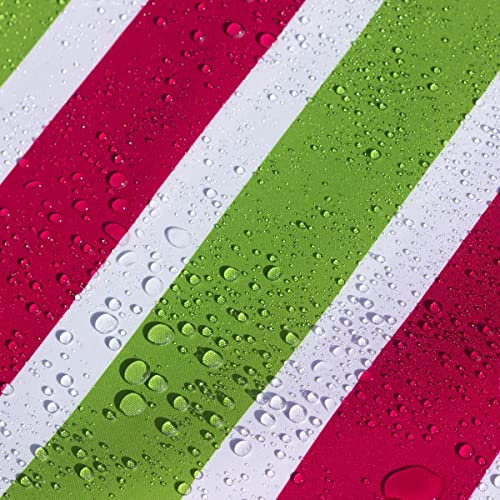 AQUA DENVER Wasserdichter Polyester Stoff Reißfest für Vordächer, Zelte, Outdoorbekleidung, Garten Meterware Farbpalette (Weiß-rosa-grüne Streifen)