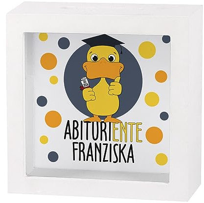 Herz & Heim® Geldgeschenk zum Schulabschluss oder Abitur 2025 in Form Einer bedruckten Spardose als Bilderrahmen AbituriENTE