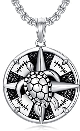 Shusukue Kompass Kette 925 Sterling Silber Schildkröte Kompass Anhänger Halskette Oxidierter Schwarz Kette Schildkröte Schmuck Geschenk für Frauen