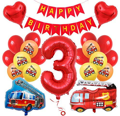 Geburtstagsdeko Jungen Luftballons 3.Jahr Feuerwehrmann Geburtstag Deko Kindergeburtstag Feuerwehrauto Ballon 3.Geburtstag Junge Feuerwehr Folienballon 3 Jahre Jungen Geburtstag Feuerwehrauto Deko